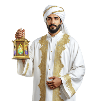 A man in a traditional arabic outfit holding a lantern png