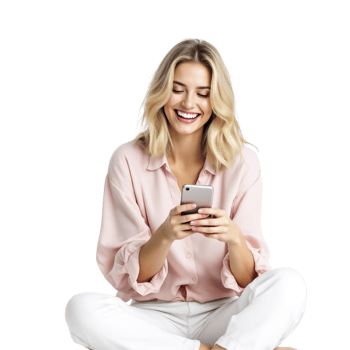 A woman sitting on the floor with her phone png