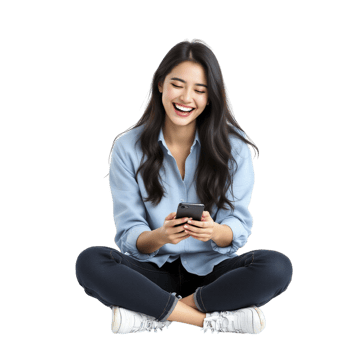A woman sitting on the floor with her phone png