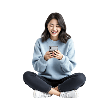 A woman sitting on the floor with her phone png