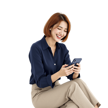 A woman sitting on the floor and using her phone png