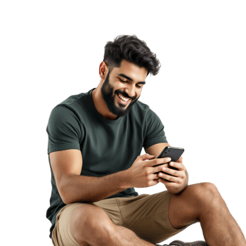 A man with a beard sitting on the floor and using his phone png