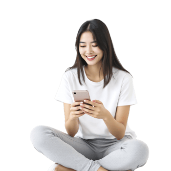Asian woman sitting on the floor using her phone png