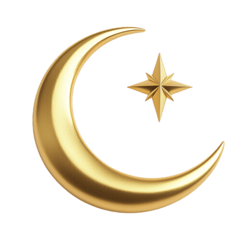 A golden crescent and star on a black background png