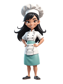 A cartoon female chef in a white uniform png