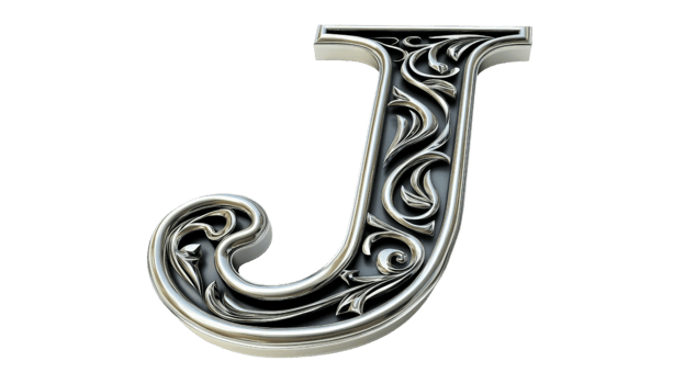 Ornate Silver Letter J. png