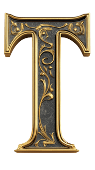 Ornate Gold and Black Letter T. png