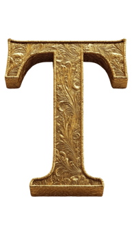 Golden Letter T with Floral Ornament. png