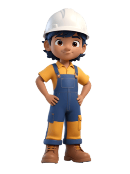 A cartoon character wearing overalls and a hard hat png