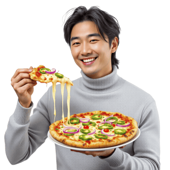 A man holding a pizza png