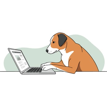 Cute Dog Working on Laptop. vector