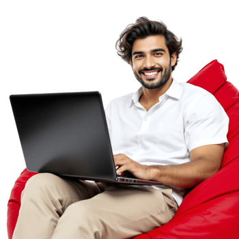 A man sitting on a bean bag chair png