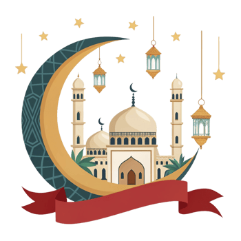 The islamic mosque with lanterns and stars png