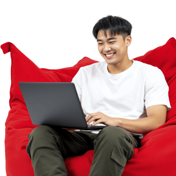A man sitting on a bean bag png
