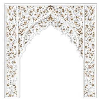 A white arch with gold leaf design png