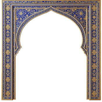 An ornate blue and gold archway with a gold border png