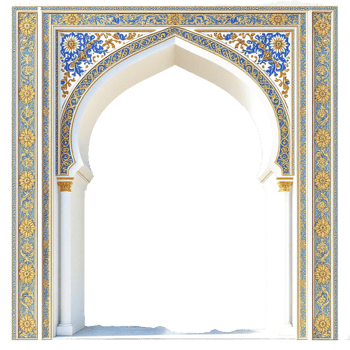 An archway with blue and white tiles png