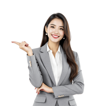 Business woman in suit pointing at something png
