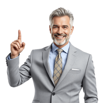 A man in a suit and tie is pointing at something png