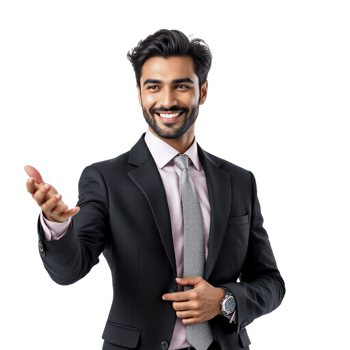 A man in a suit is pointing at something png
