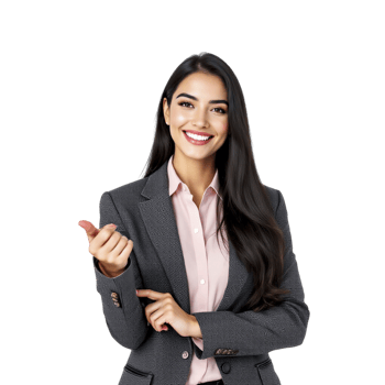 A woman in a business suit is pointing at something png