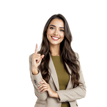 A woman in a suit is pointing her finger up png