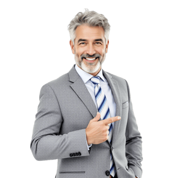 A man in a suit pointing at something png