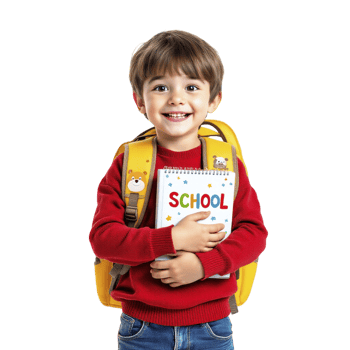 A young boy holding a school backpack png