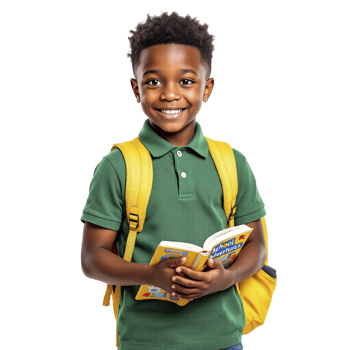A young boy holding a book and smiling png