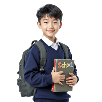 A young boy in a school uniform holding a book png