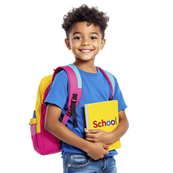 A young boy holding a school backpack png