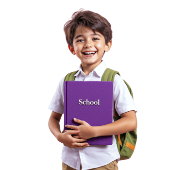 A young boy holding a purple school book png
