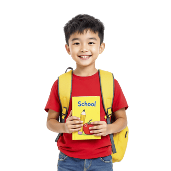 A boy holding a school book and smiling png