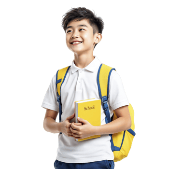 A boy in a white shirt and blue pants holding a book png