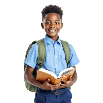 A young boy holding a book and smiling png