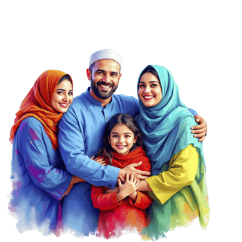 A family of muslims in colorful clothing png