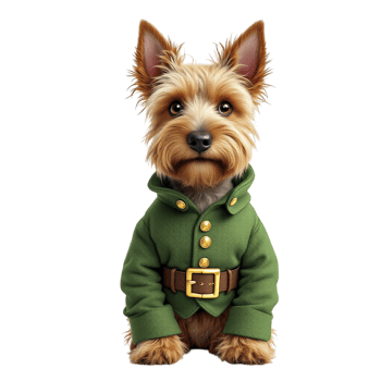 A dog wearing a green jacket and belt png