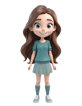 A cartoon girl in a blue dress and skirt png