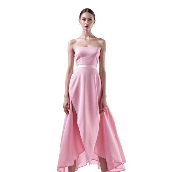The strapless pink dress is made from satin png