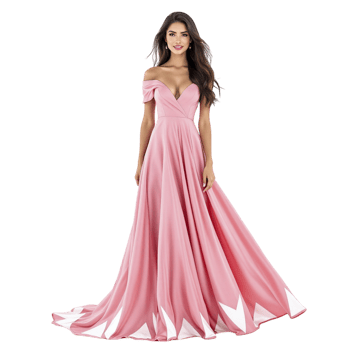 The off the shoulder pink gown is a beautiful choice for a formal occasion png