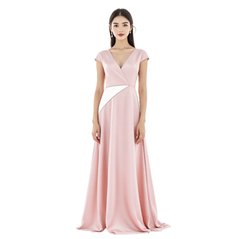 The model wears a pink and white dress png