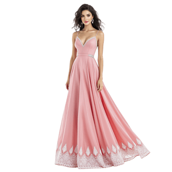 A woman in a pink evening gown png