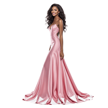 The model in a pink satin gown png