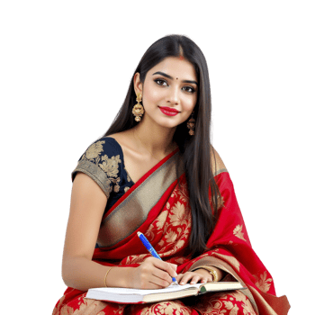 A beautiful indian woman in a sari writing png