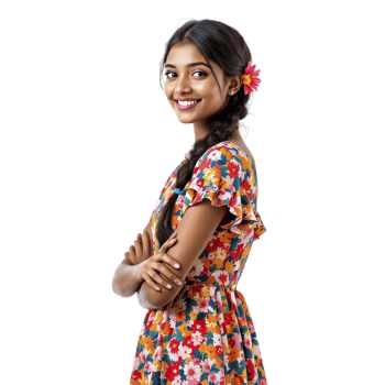 A young woman in a floral dress png