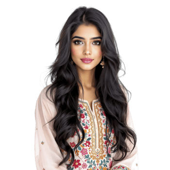 The model is wearing a pink and white embroidered dress png