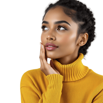 A woman in a yellow sweater looking up png