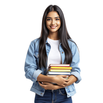 A young woman holding books and smiling png