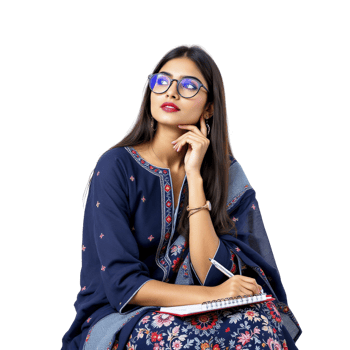 A woman in a blue dress and glasses sits on a chair png