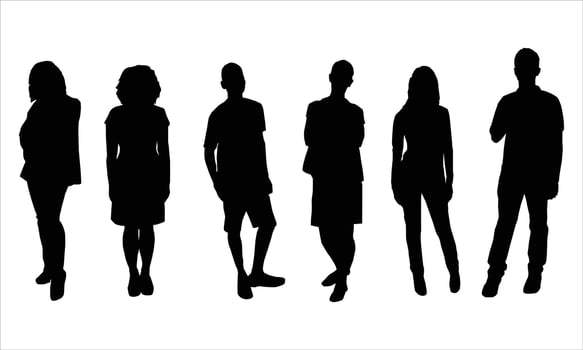 Silhouettes Group of People in a Row is isolated on a white background vector